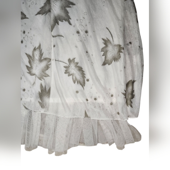 VINTAGE white mini skirt, sparkly leaf pattern, size S - Picture 3 of 6